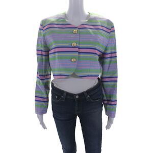 Alouette Womens Striped Long Sleeve Button Up Blazer Jacket Multicolor Size M